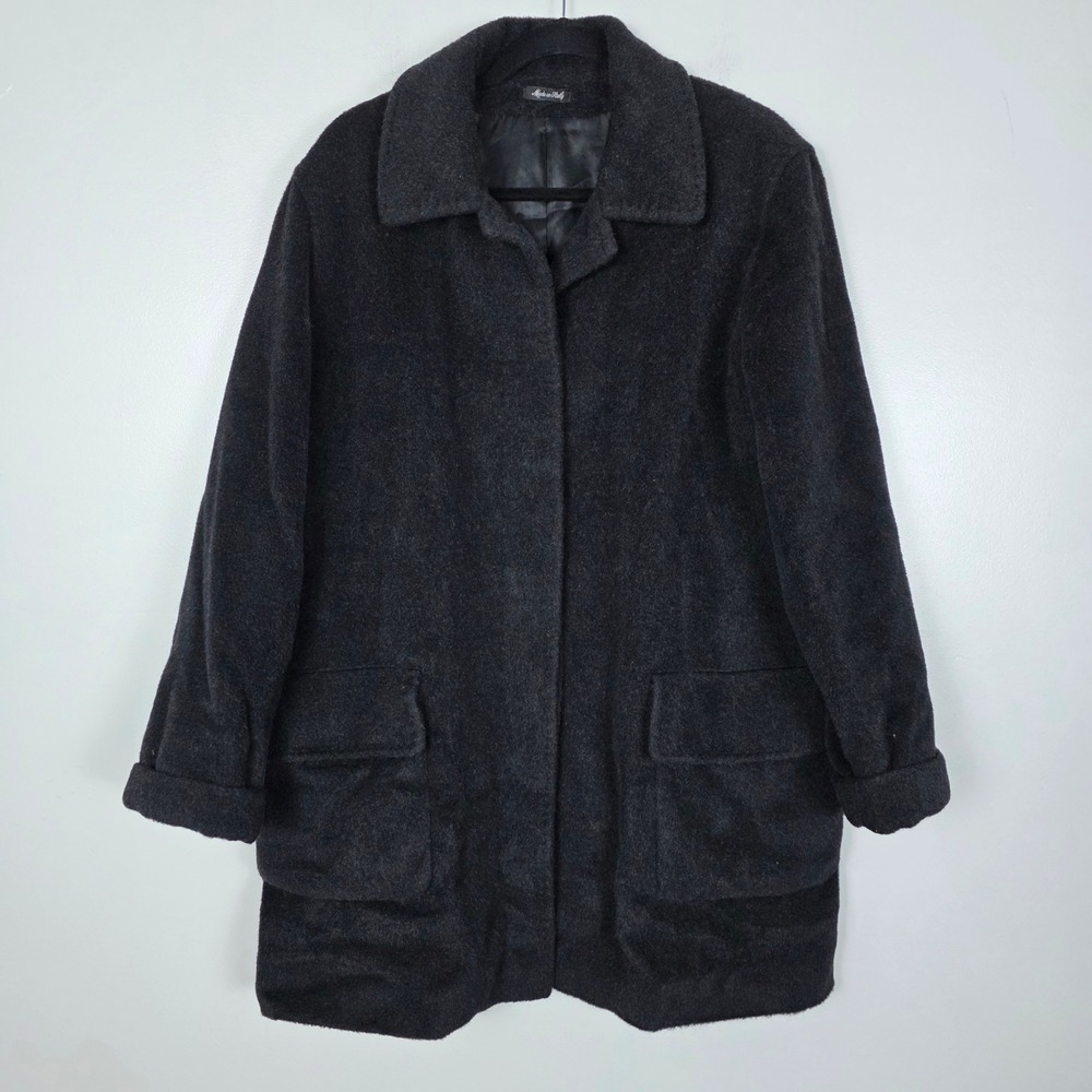 Cinzia Rocca due Italy Virgin Wool Coat Black Made Fuzzy Velvet